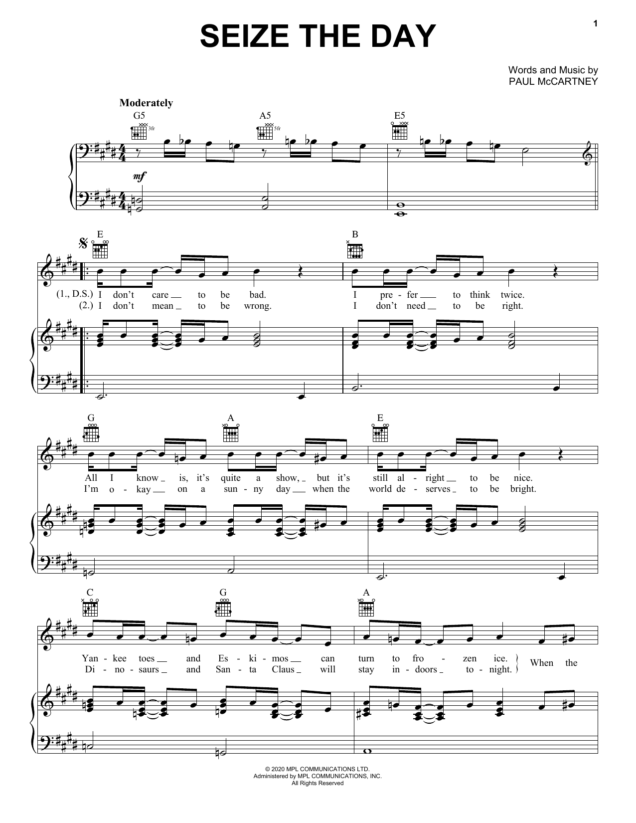 Download Paul McCartney Seize The Day Sheet Music