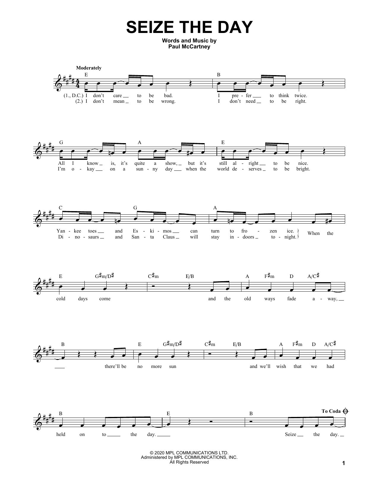 Download Paul McCartney Seize The Day Sheet Music