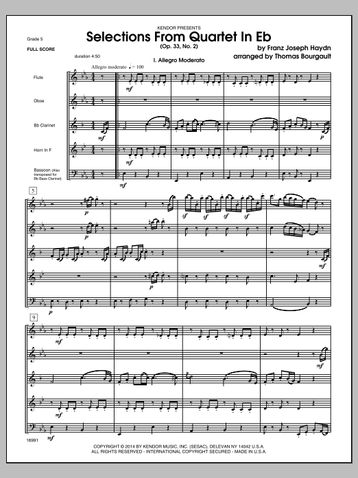 Download Thomas Bourgault Selections From Quartet In Eb (Op. 33, Sheet Music
