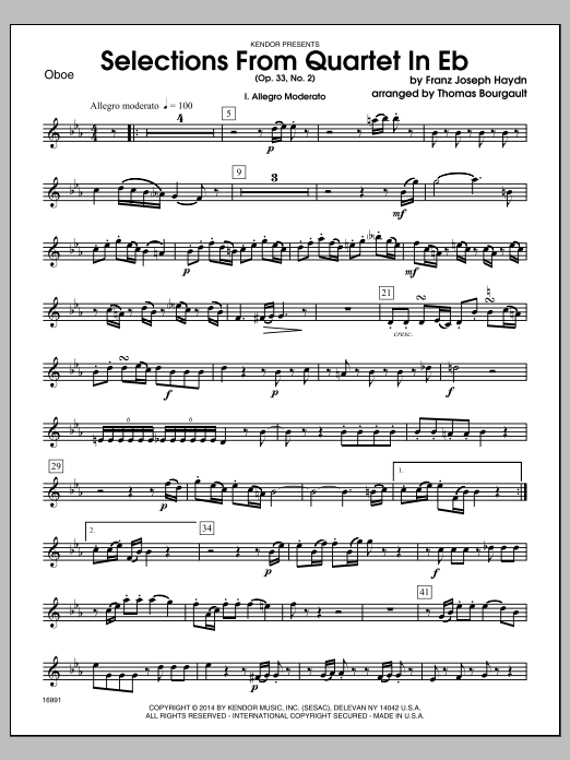 Download Thomas Bourgault Selections From Quartet In Eb (Op. 33, Sheet Music