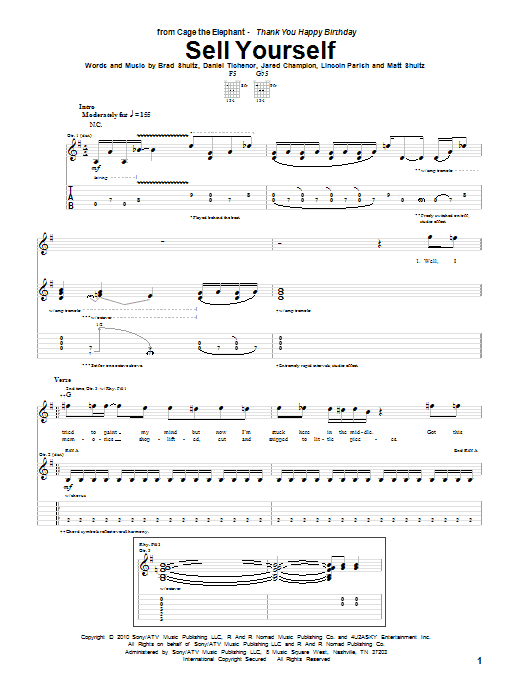 Download Cage the Elephant Sell Yourself Sheet Music