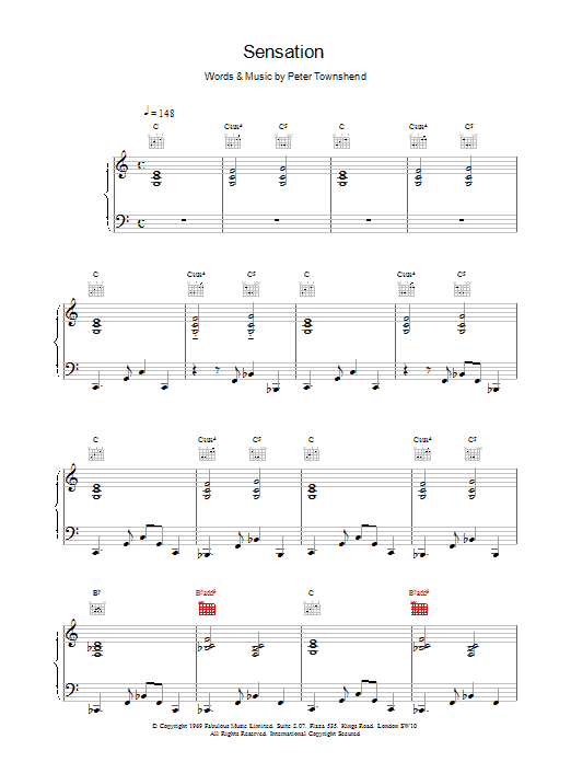 The Who Sensation sheet music notes printable PDF score