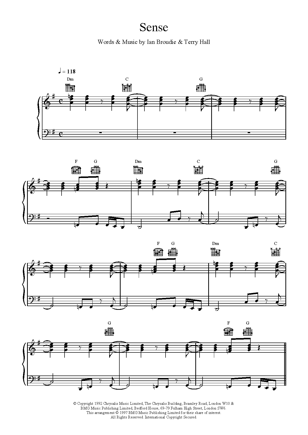 The Lightning Seeds Sense sheet music notes printable PDF score