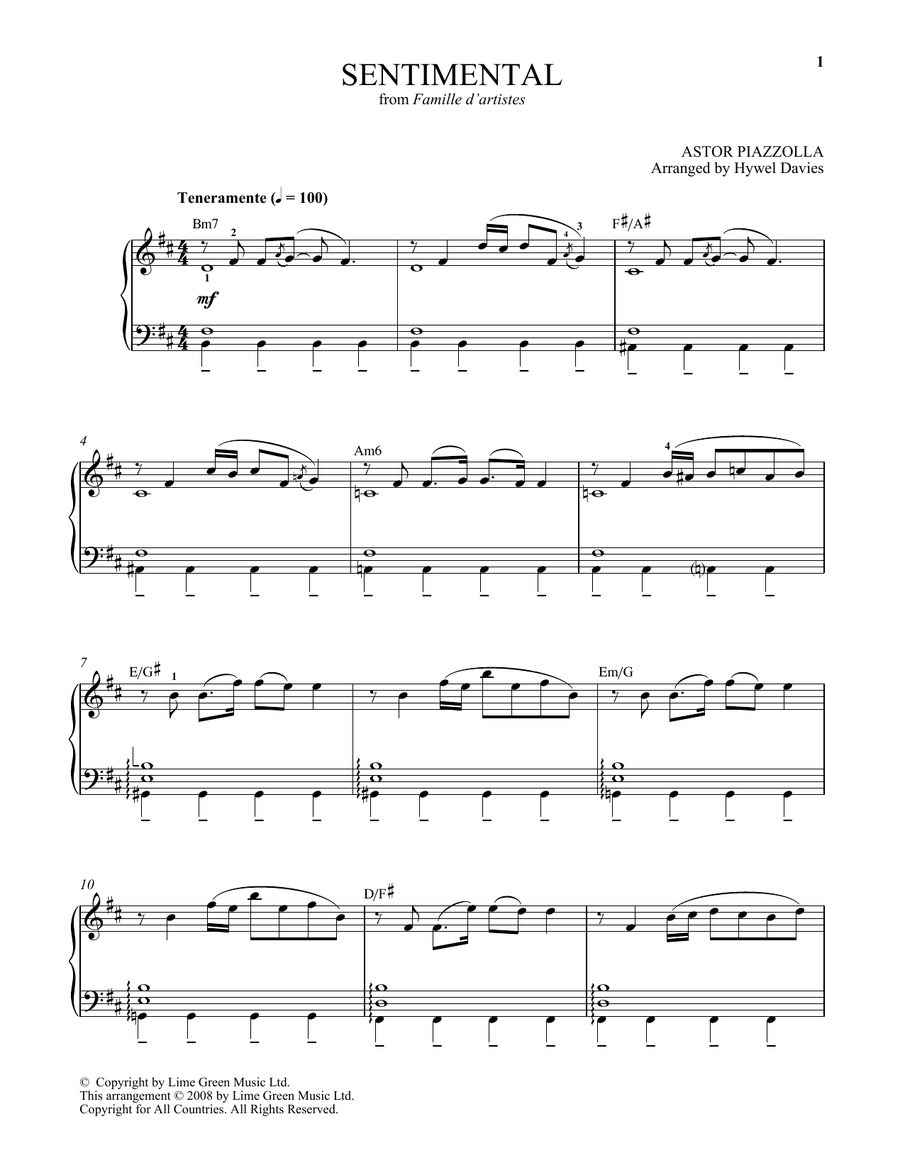 Download Astor Piazzolla Sentimental Sheet Music