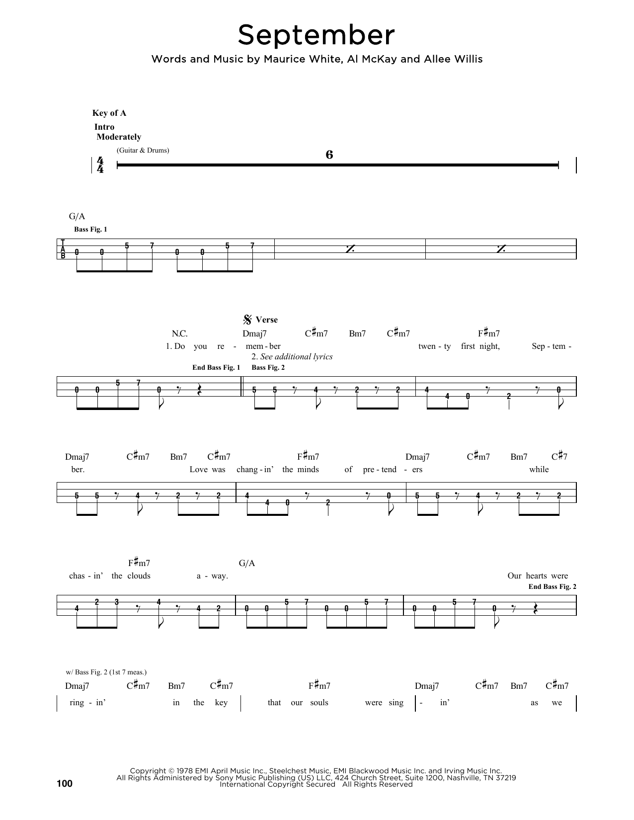 Earth, Wind & Fire September sheet music notes printable PDF score