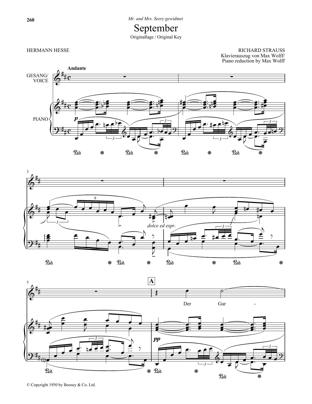 Download Richard Strauss September (High Voice) Sheet Music