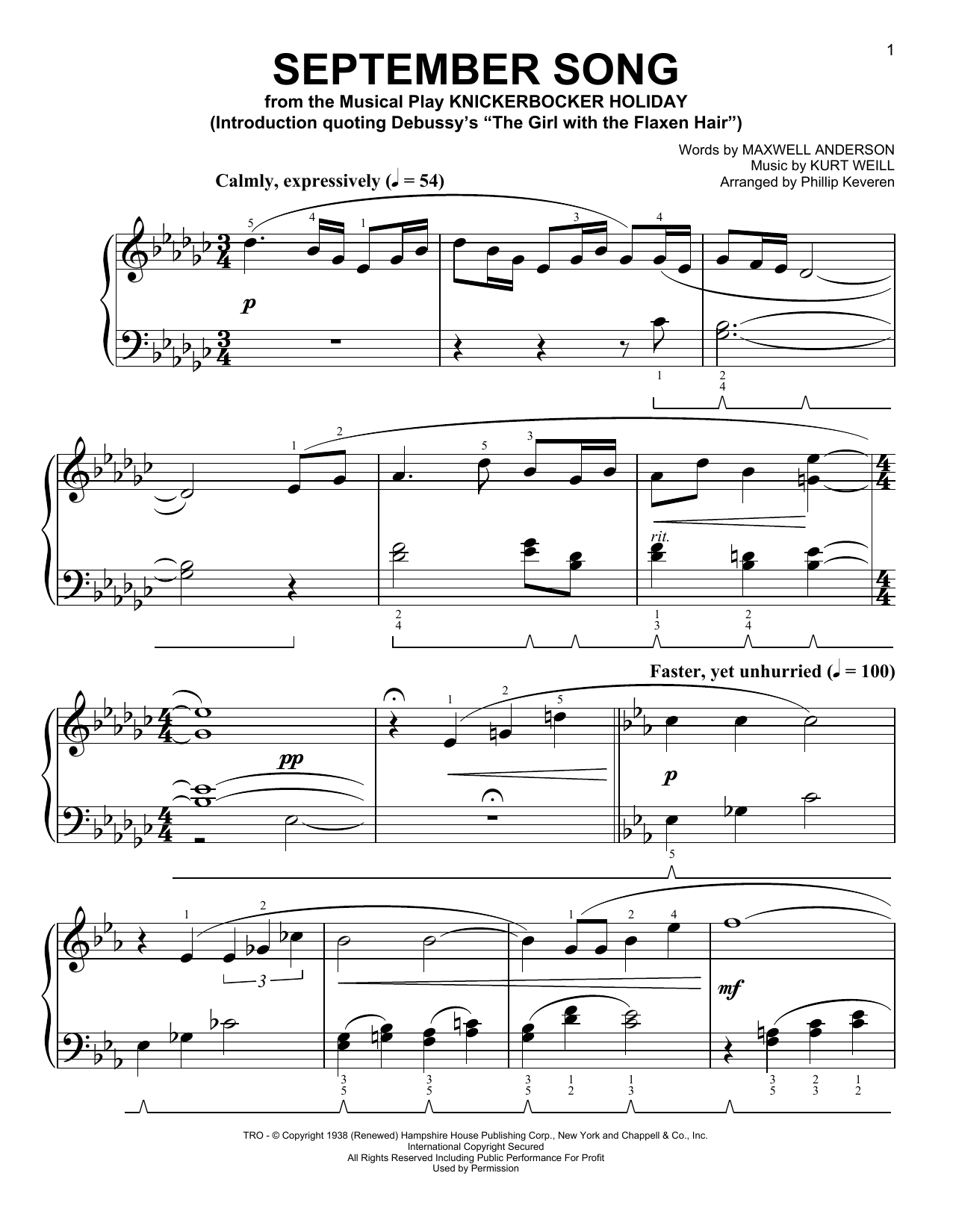 Download Kurt Weill September Song [Classical version] (arr Sheet Music