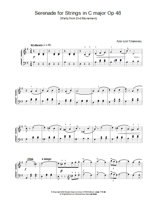Download Pyotr Ilyich Tchaikovsky Serenade for Strings in C major Op.48 Sheet Music