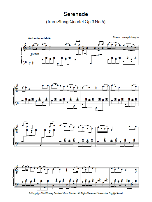 Download Franz Joseph Haydn Serenade For Strings Op. 3 No. 5 Sheet Music