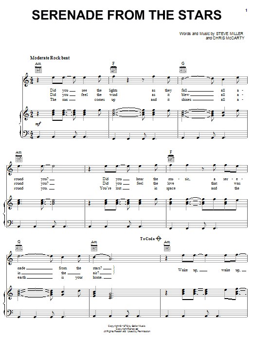 Download Steve Miller Band Serenade From The Stars Sheet Music