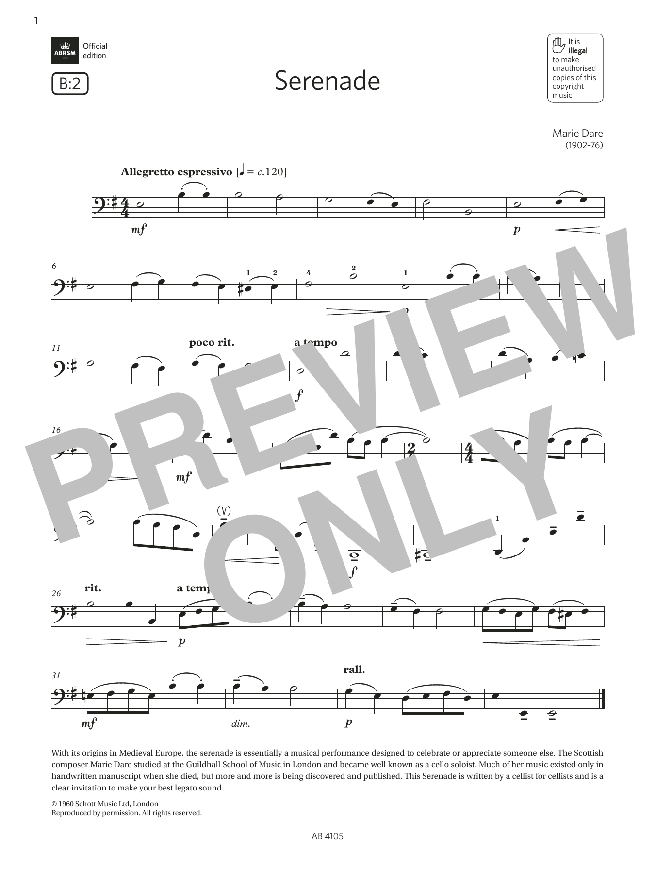 Download Marie Dare Serenade (Grade 2, B2, from the ABRSM C Sheet Music