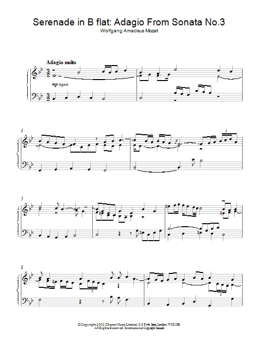 Download Wolfgang Amadeus Mozart Serenade in B flat: Adagio From Sonata Sheet Music