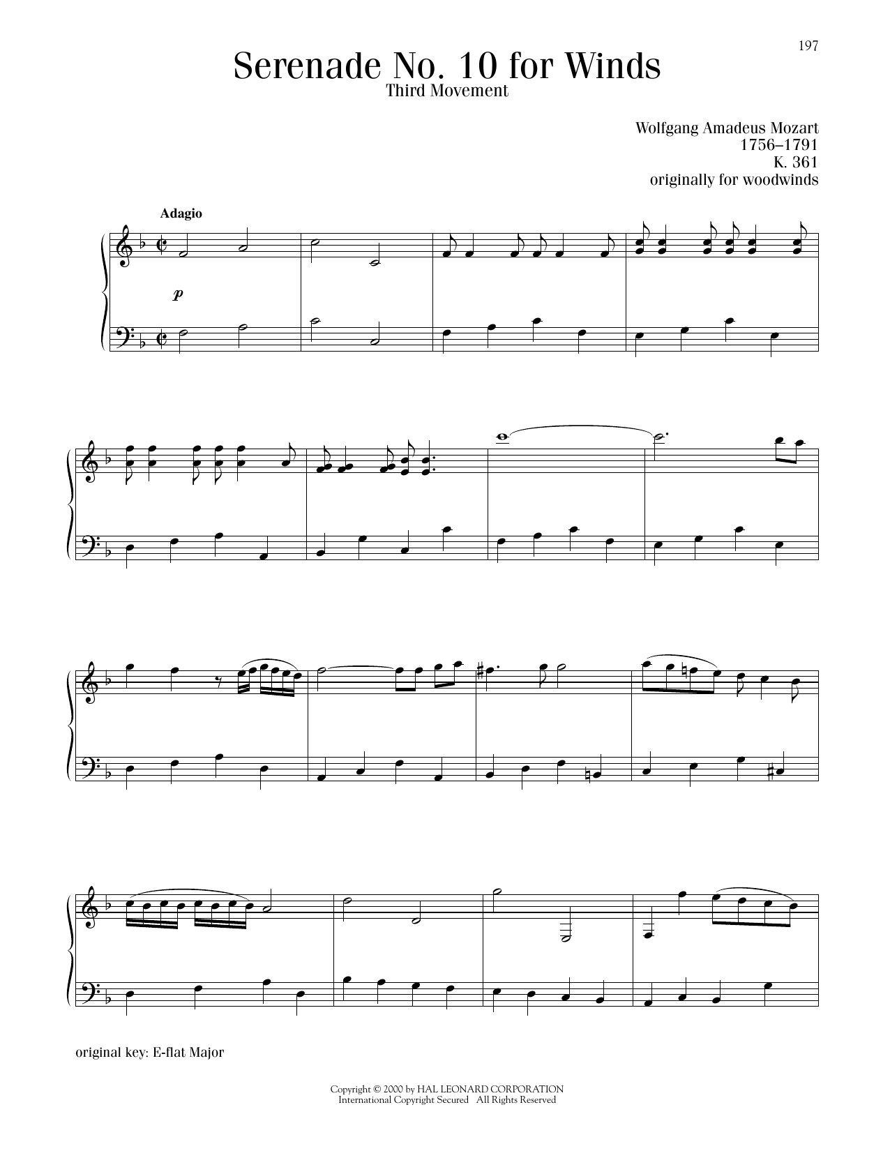 Wolfgang Amadeus Mozart Serenade No. 10 For Winds, Third Movement sheet music notes printable PDF score