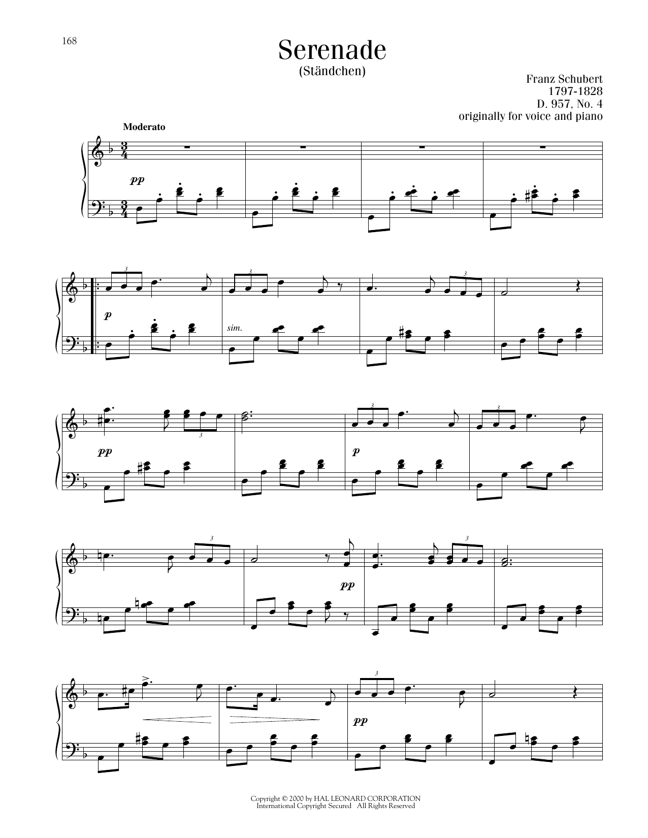 Franz Schubert Serenade (Ständchen) sheet music notes printable PDF score