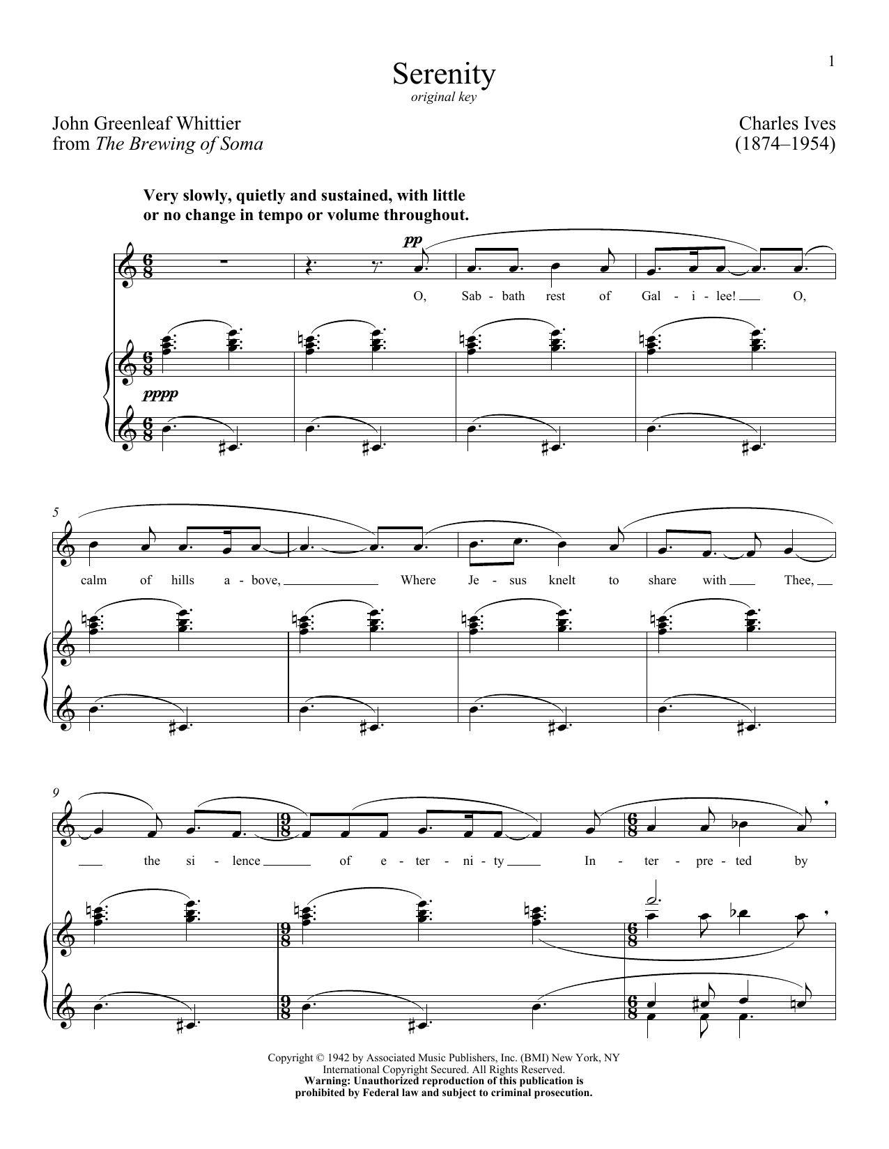 Download Charles Ives Serenity Sheet Music