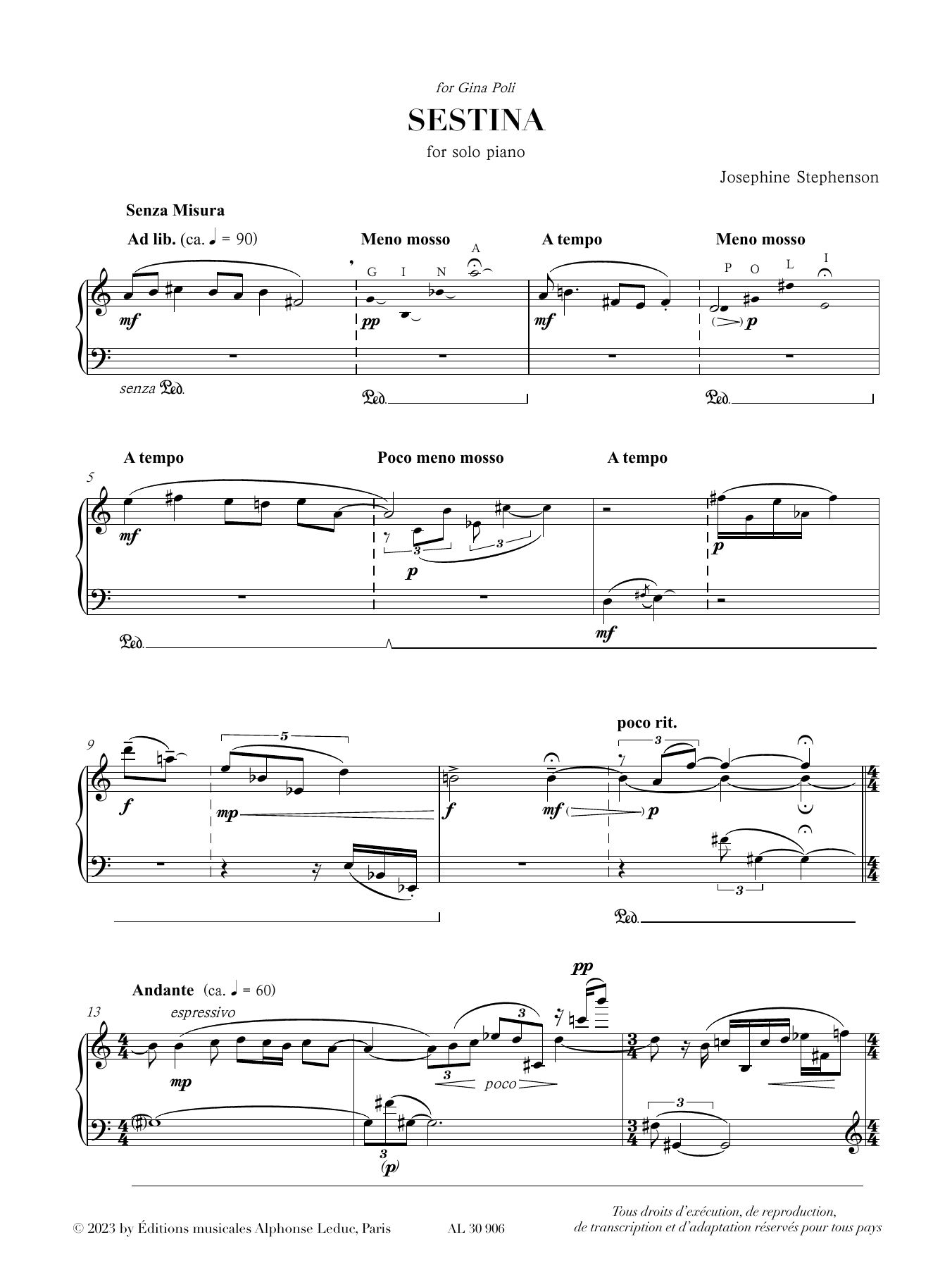 Josephine Stephenson Sestina sheet music notes printable PDF score