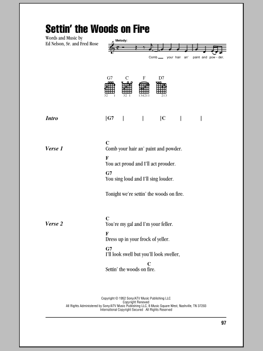 Download Hank Williams Settin' The Woods On Fire Sheet Music