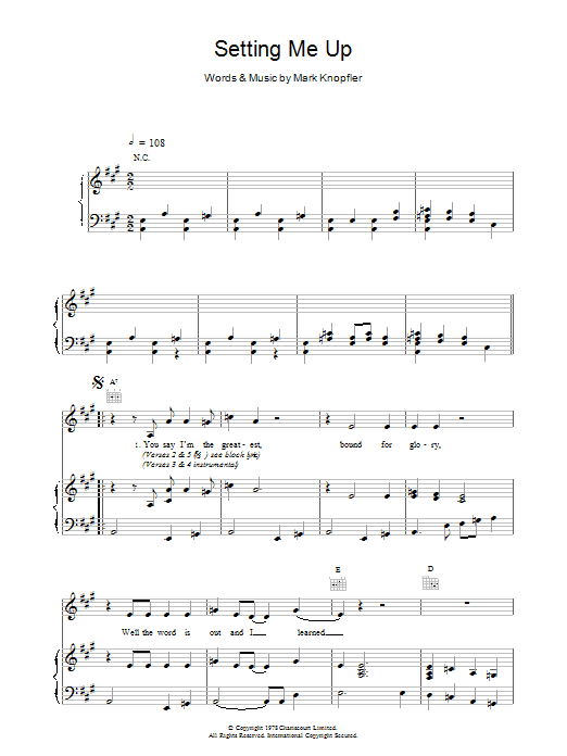 Download Dire Straits Setting Me Up Sheet Music