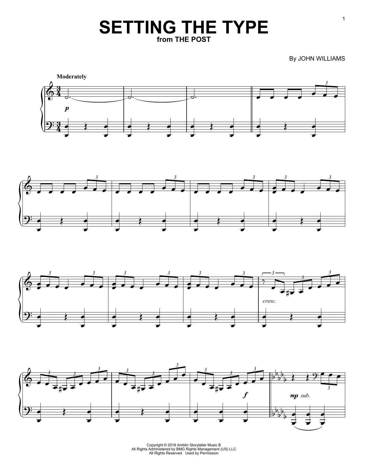 Download John Williams Setting The Type (from The Post) Sheet Music