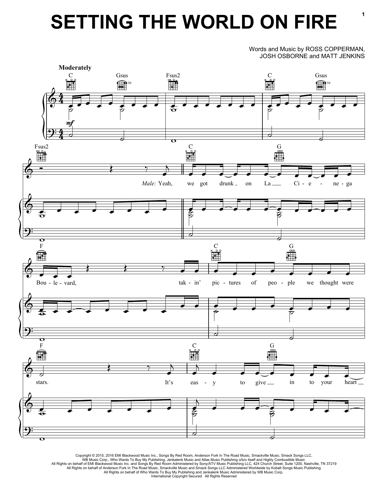 Download Kenny Chesney Setting The World On Fire (feat. Pink) Sheet Music