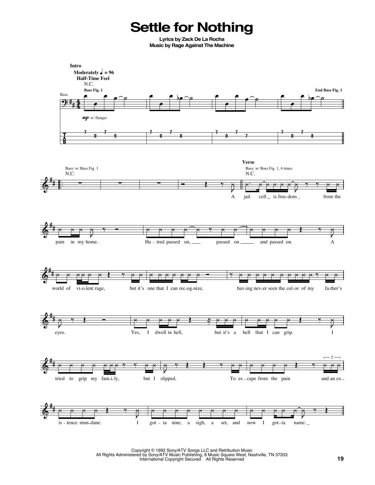 Download Rage Against The Machine Settle For Nothing Sheet Music