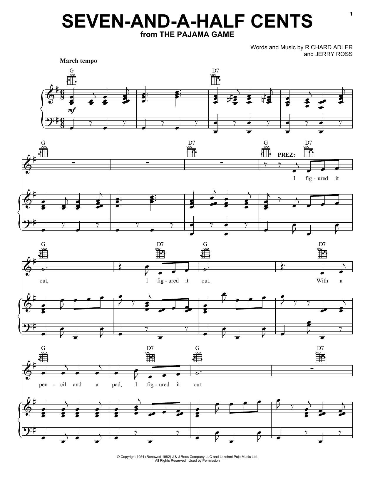 Download Adler & Ross Seven-And-A-Half Cents Sheet Music
