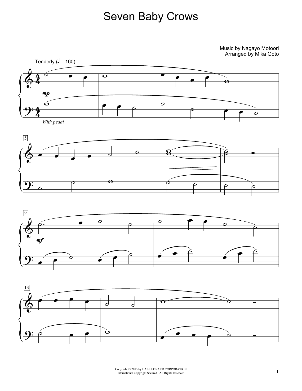 Download Traditional Japanese Folk Song Seven Baby Crows (arr. Mika Goto) Sheet Music