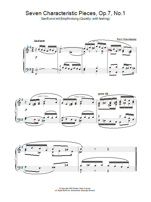 Download Felix Mendelssohn Seven Characteristic Pieces, Op.7, No.1 Sheet Music