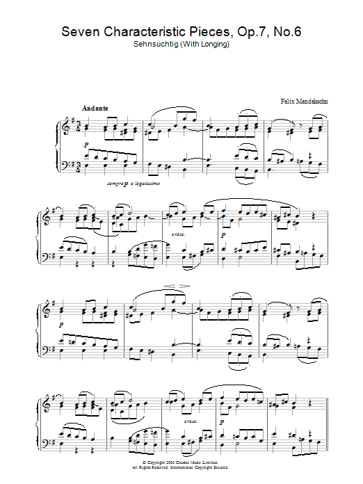 Download Felix Mendelssohn Seven Characteristic Pieces, Op.7, No.6 Sheet Music