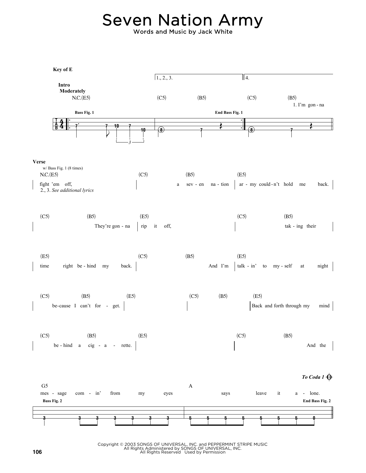 Download White Stripes Seven Nation Army Sheet Music