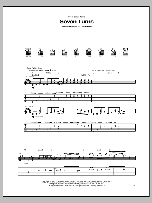 Download Allman Brothers Band Seven Turns Sheet Music