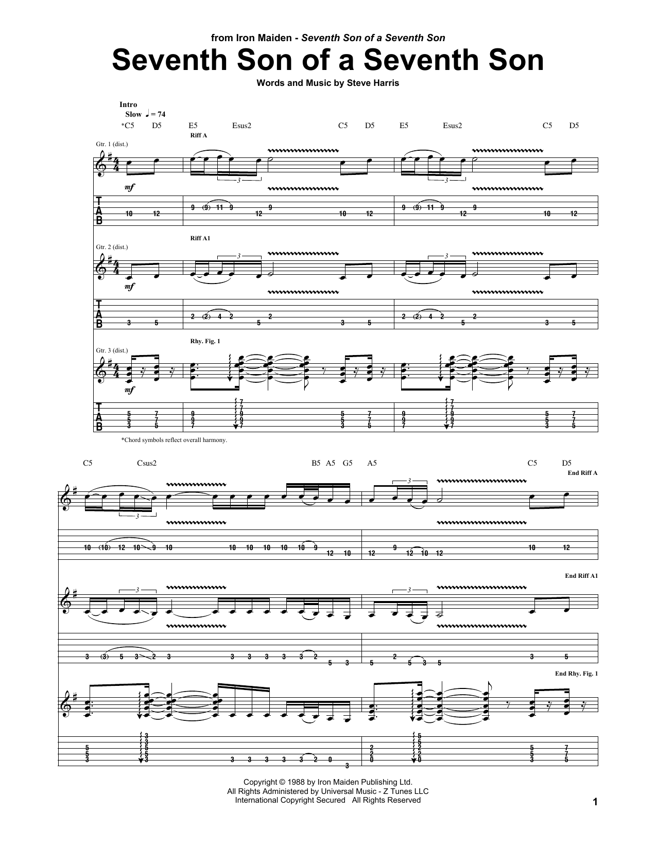 Download Iron Maiden Seventh Son Of A Seventh Son Sheet Music
