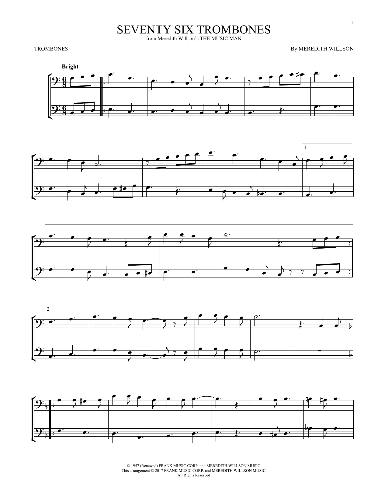 Download Meredith Willson Seventy Six Trombones (from The Music M Sheet Music