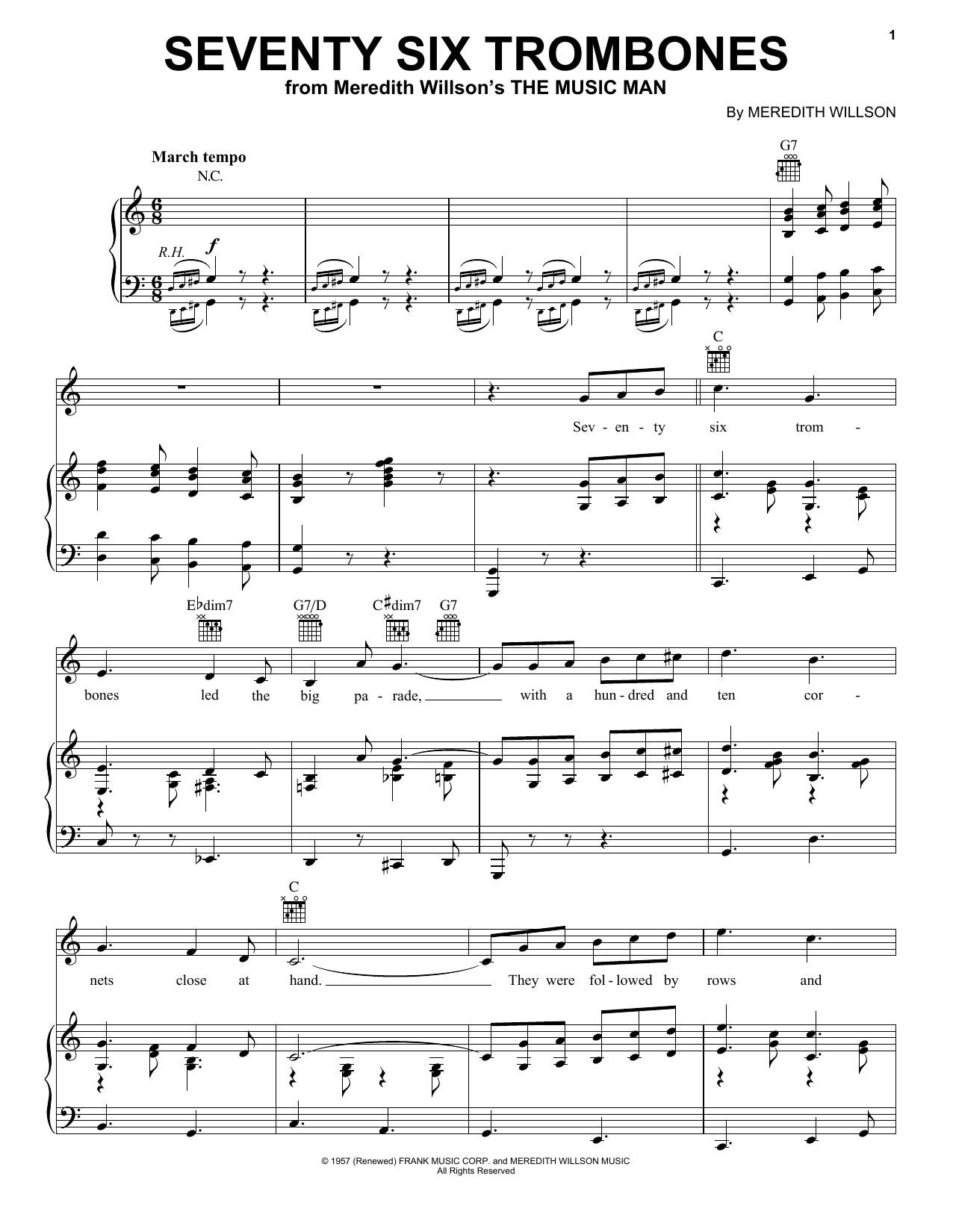 Download Meredith Willson Seventy Six Trombones Sheet Music