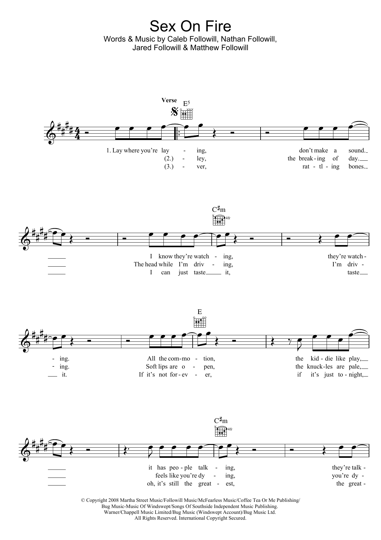 Download Kings Of Leon Sex On Fire Sheet Music