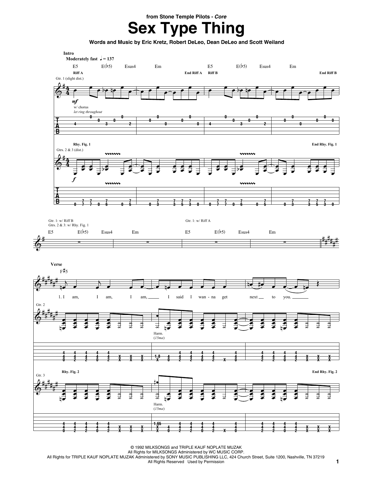 Download Stone Temple Pilots Sex Type Thing Sheet Music