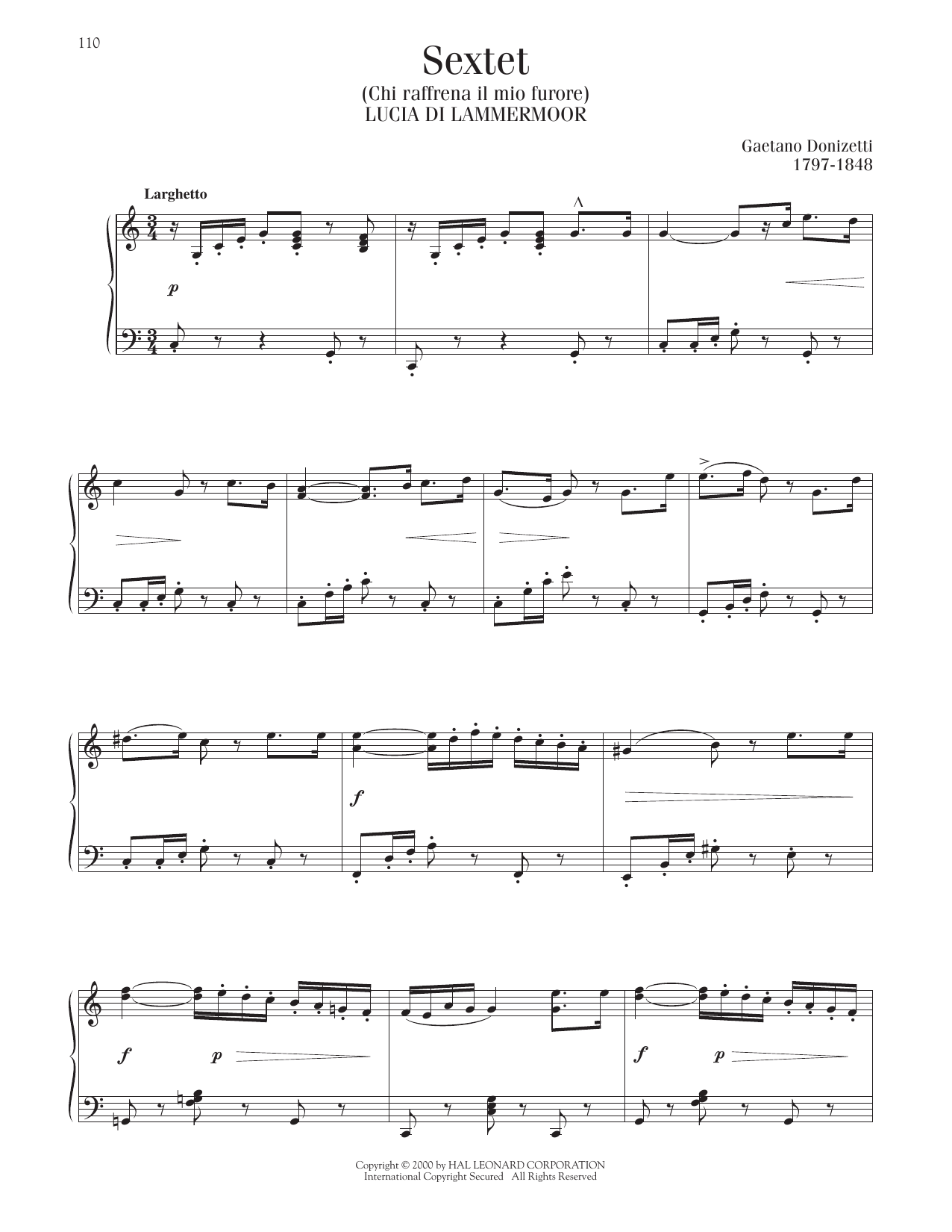 Gaetano Donizetti Sextet (Chi Raffrena Il Mio Furore) sheet music notes printable PDF score