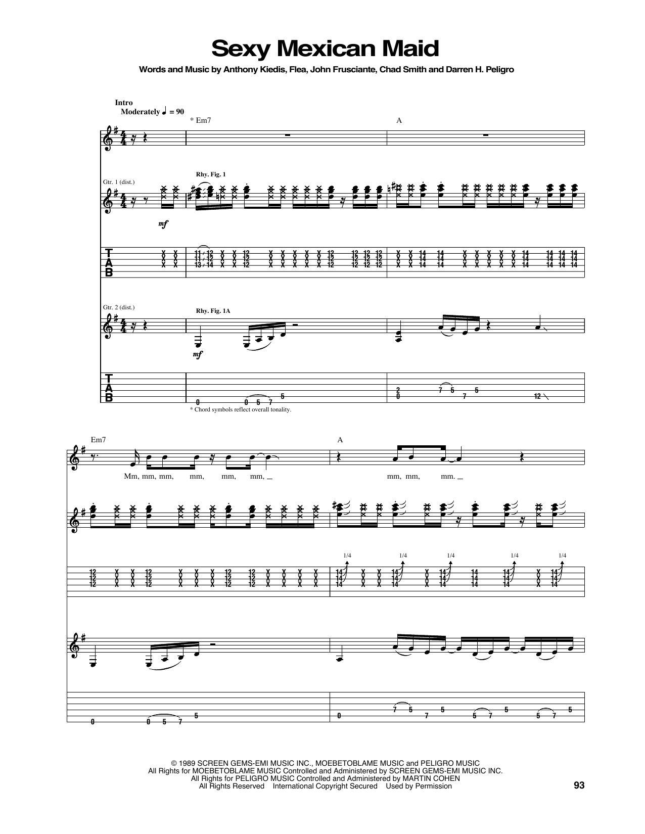 Download Red Hot Chili Peppers Sexy Mexican Maid Sheet Music