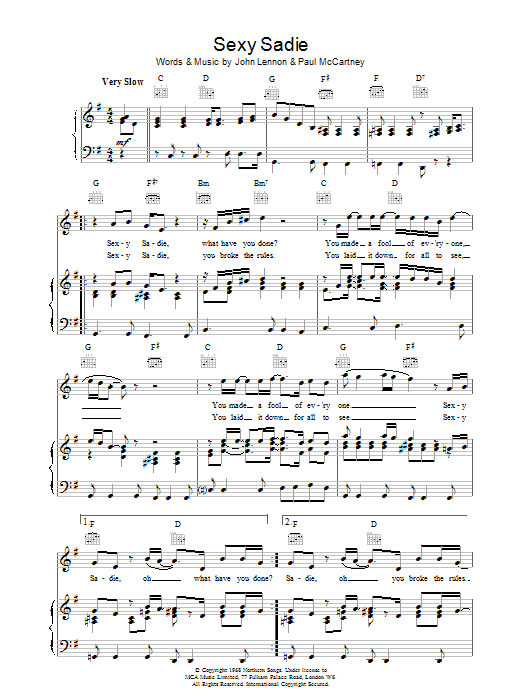 The Beatles Sexy Sadie sheet music notes printable PDF score