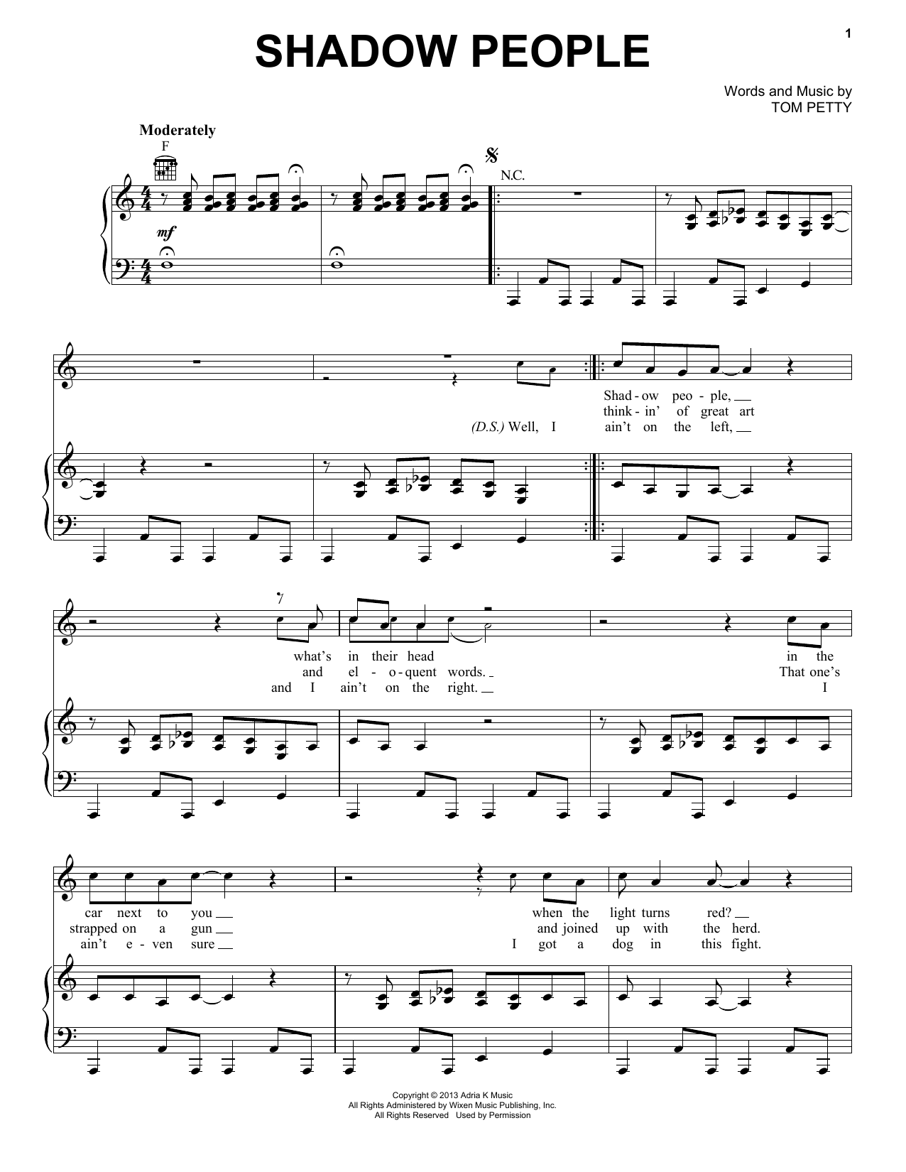 Download Tom Petty & the Heartbreakers Shadow People Sheet Music