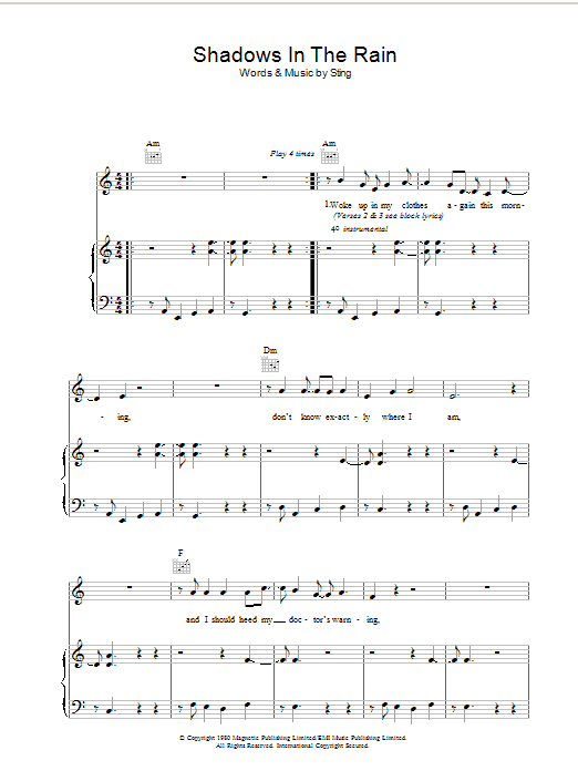Download The Police Shadows In The Rain Sheet Music
