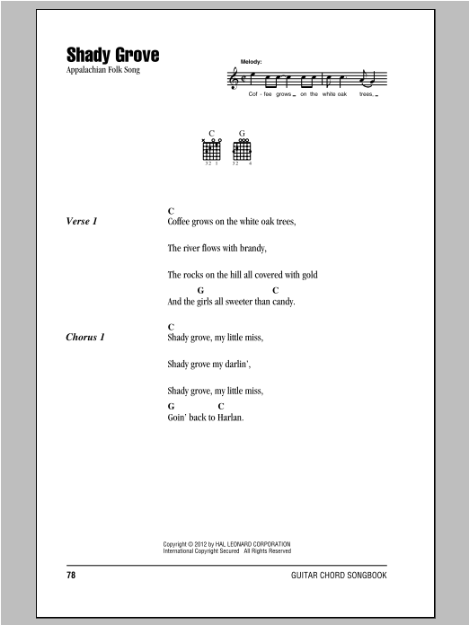 Download Traditional Folksong Shady Grove Sheet Music