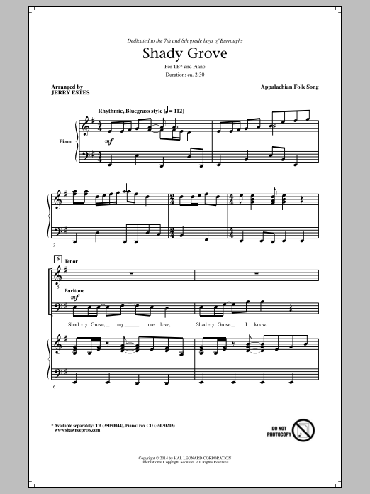 Download Jerry Estes Shady Grove Sheet Music