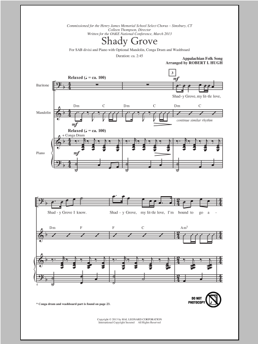 Download Traditional Folksong Shady Grove (arr. Robert I. Hugh) Sheet Music
