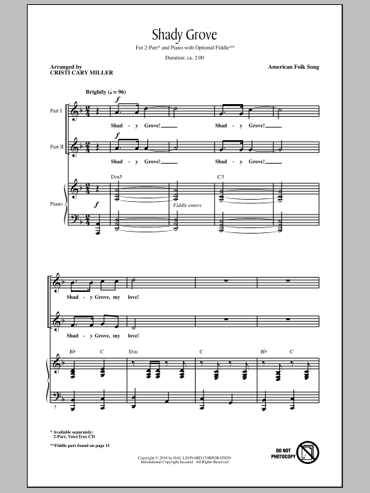 Download Cristi Cary Miller Shady Grove Sheet Music