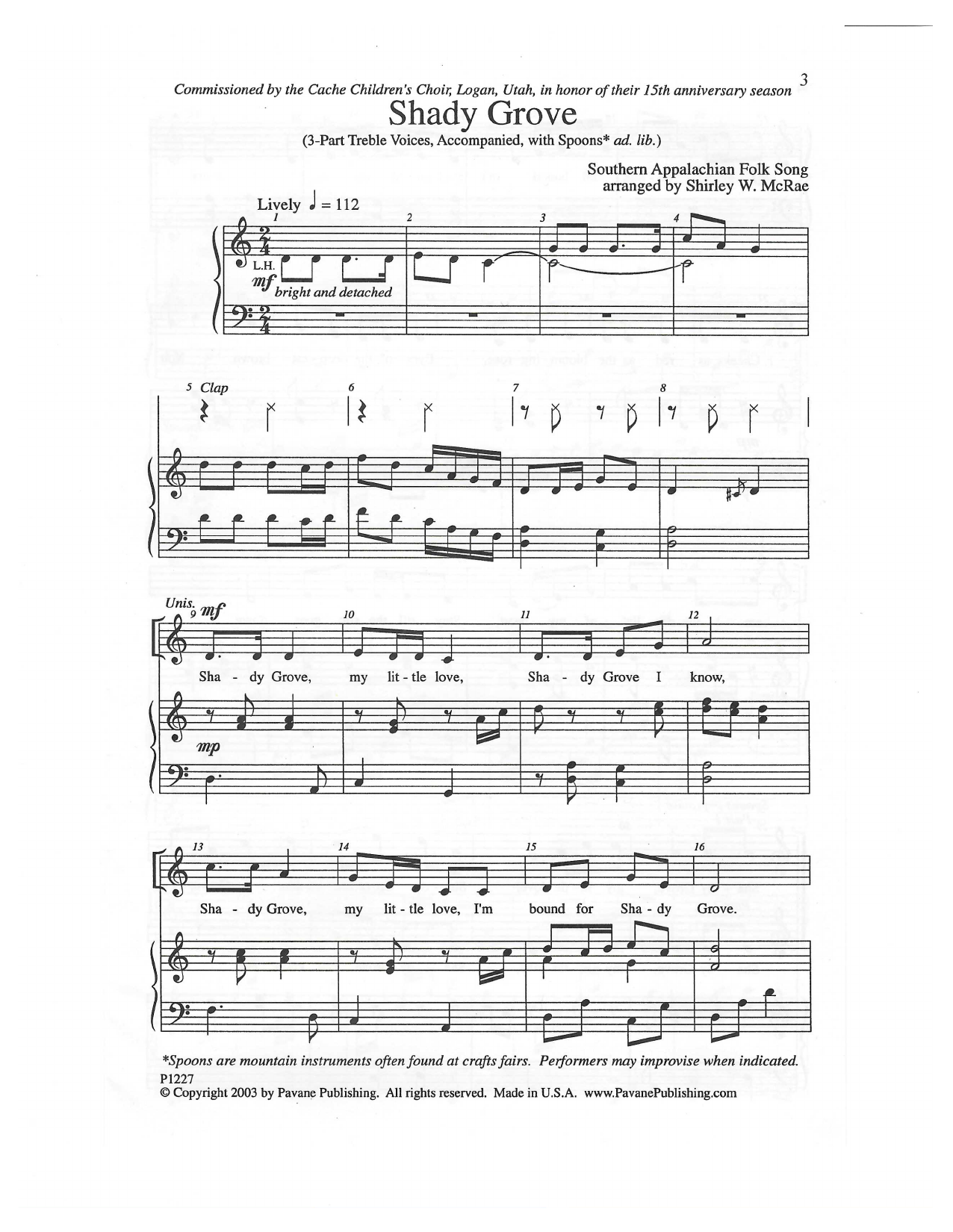Download Southern Appalachian Folk Song Shady Grove (arr. Shirley W. McRae) Sheet Music