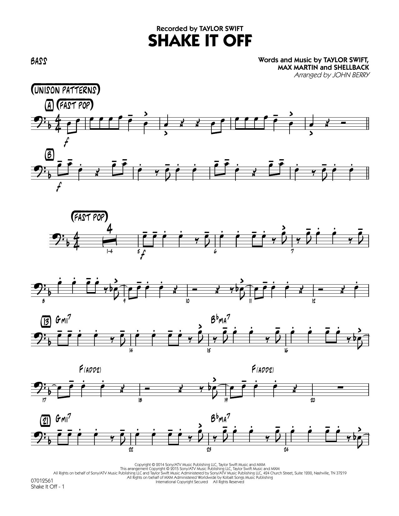 Download John Berry Shake It Off - Bass Sheet Music