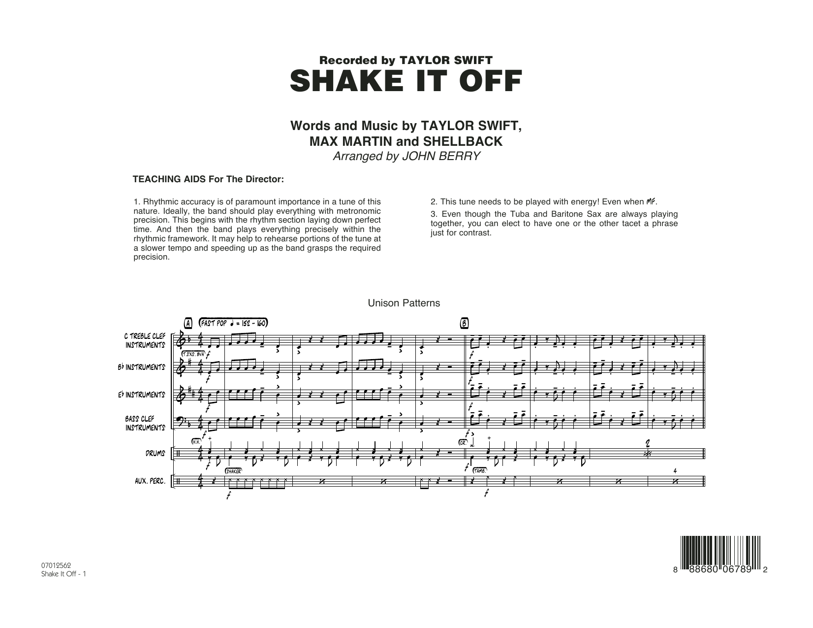 Download John Berry Shake It Off - Conductor Score (Full Sc Sheet Music