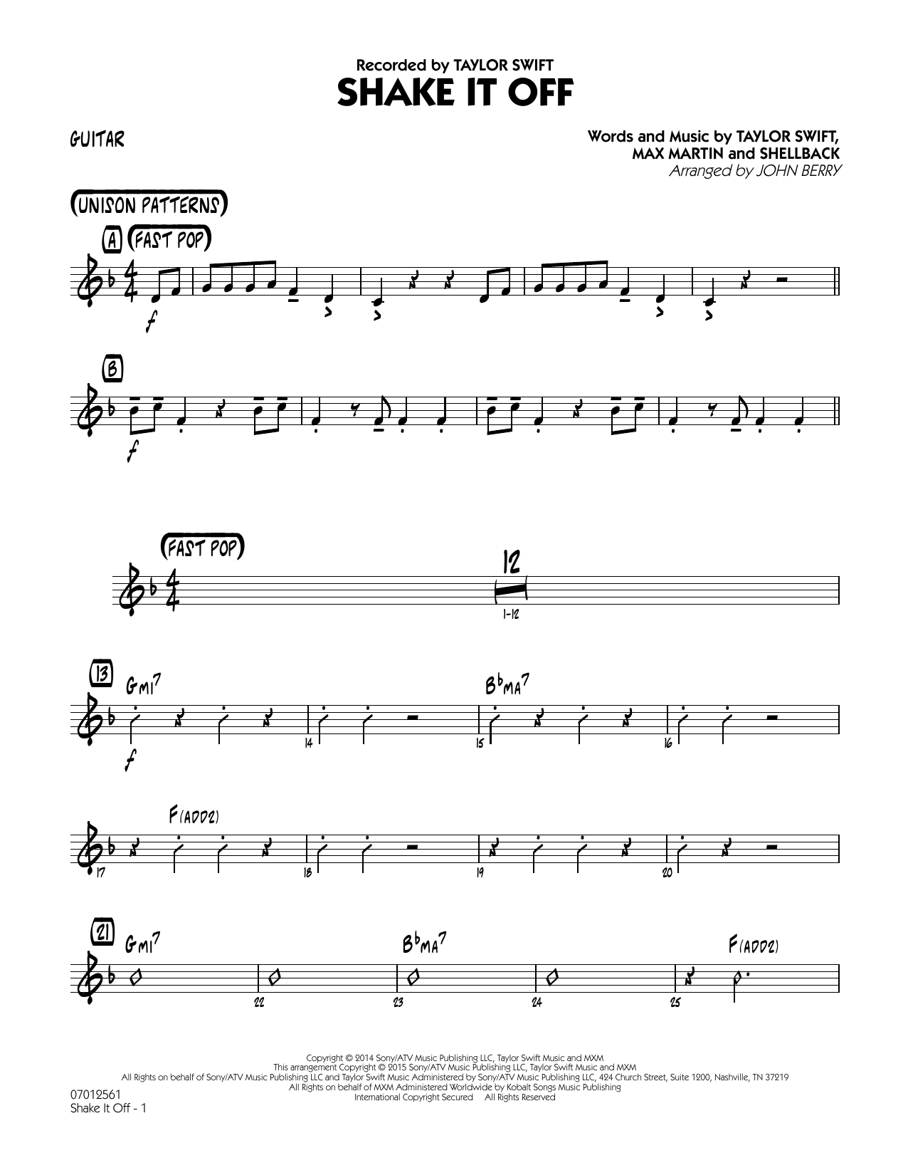 Download John Berry Shake It Off - Guitar Sheet Music