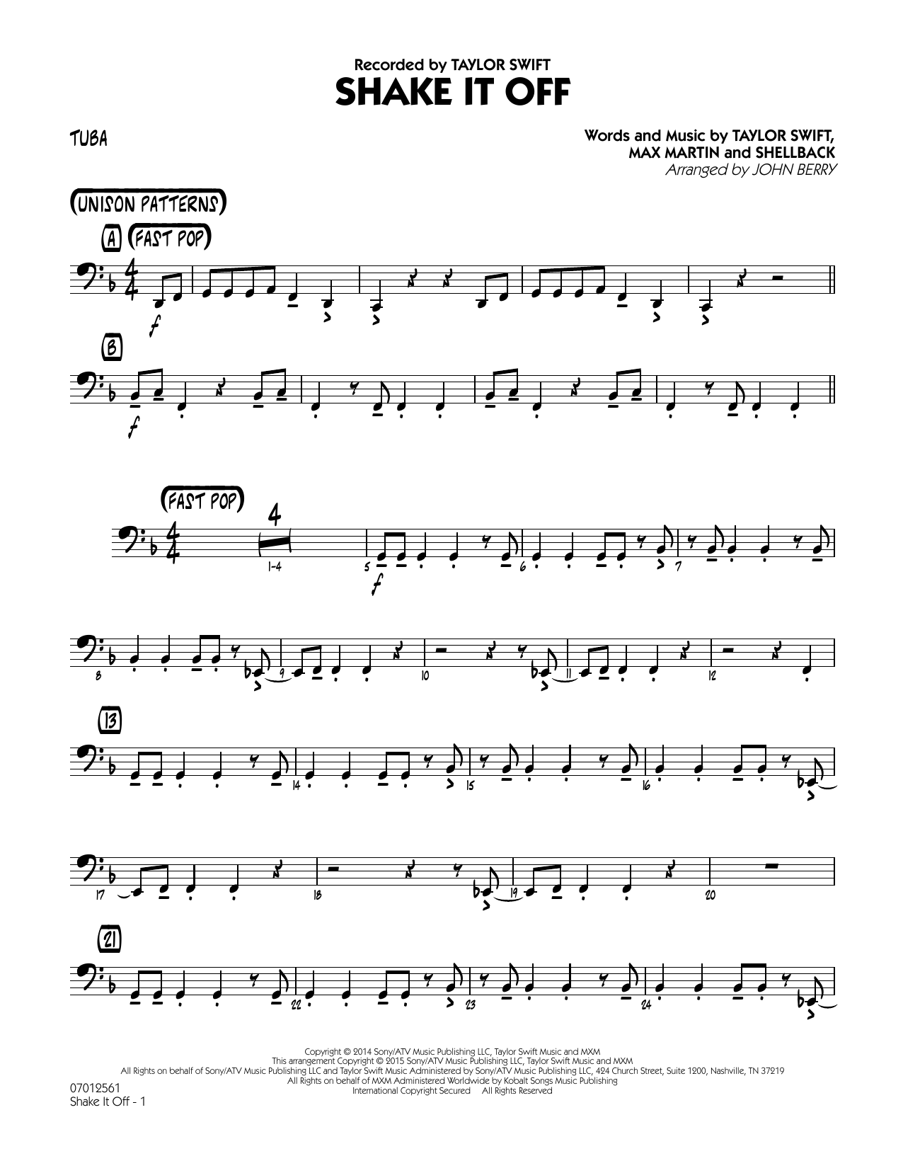 Download John Berry Shake It Off - Tuba Sheet Music